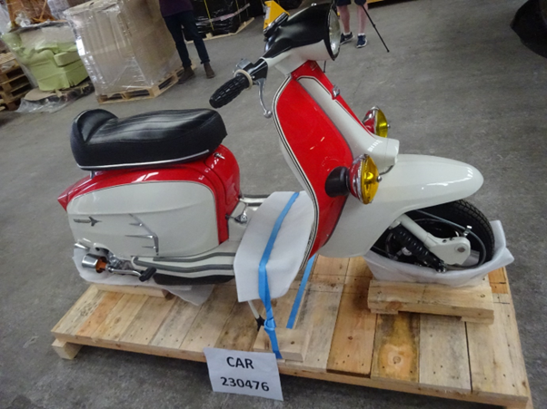 A 1966 Lambretta SX225 whilst being crated in the Autoshippers warehouse before shipping to the USA as part of a Full Container Load