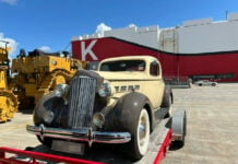 1937 Packard 120C Sport Coupe on arrival at the port in Brunswick, UK before loading and shipping to America