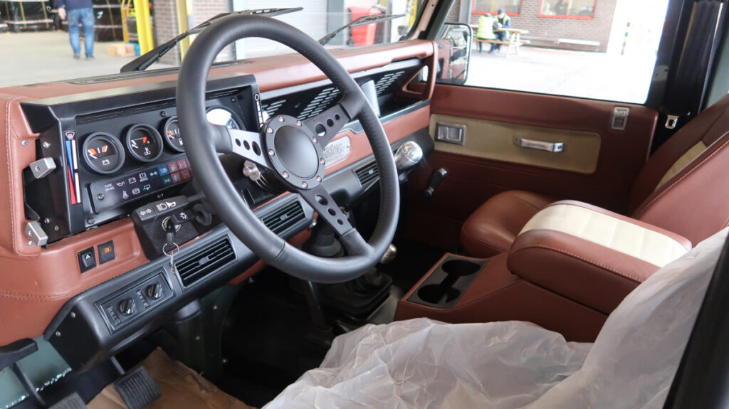 An interior view of one of the two custom Land Rovers that Autoshippers shipped to the USA